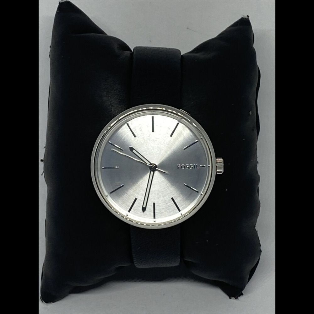Fossil BQ3461 Women's Black Leather Analog Silver Dial Quartz Wrist Watch UC623